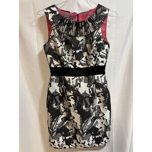 DONNA RICCO Size 2 Sheath Dress Formal Cocktail Pleated Overlay On Neck